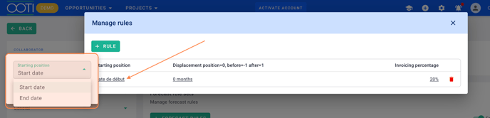 screen billing scheduling rule starting position