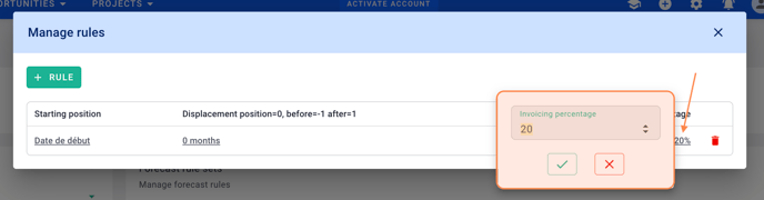 screen billing scheduling rule invoicing percentage