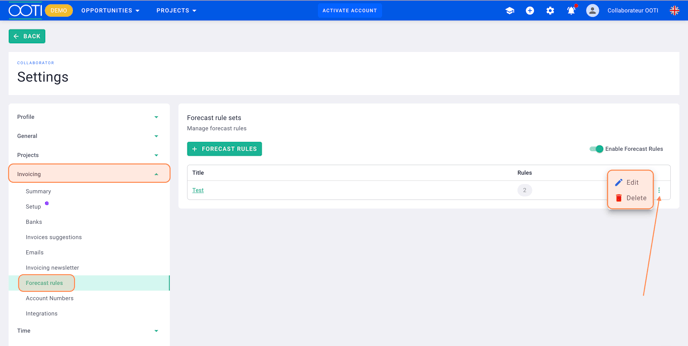 screen billing scheduling rule modify or delete