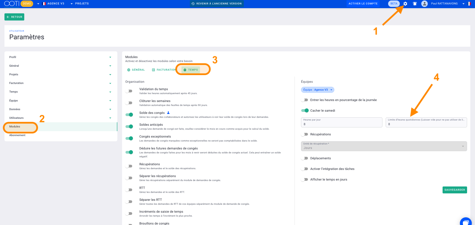 capture paramètres temps modules limite d'heures quotidiennes