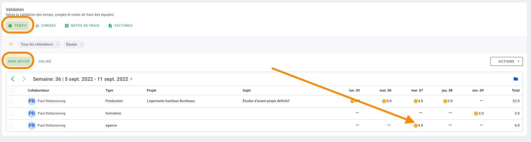 capture validation temps non révisé