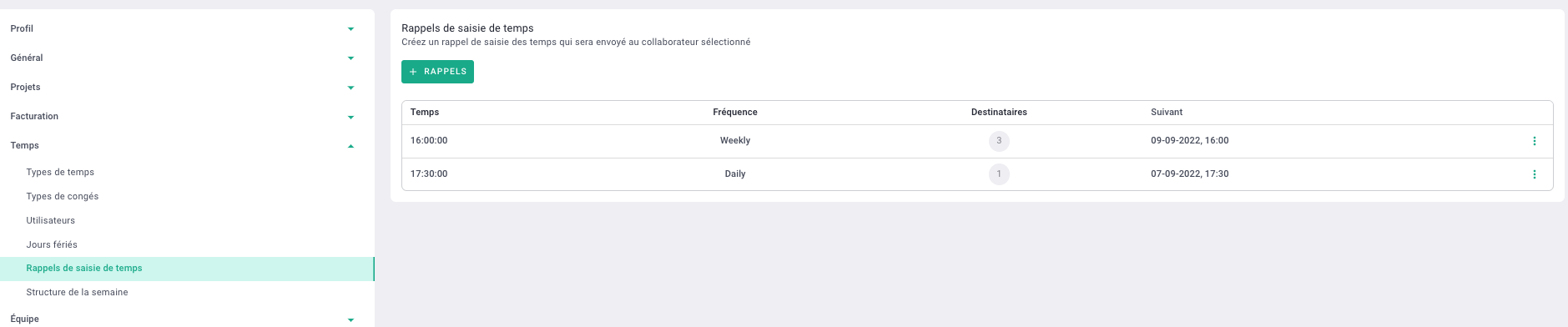 capture validation temps rappel