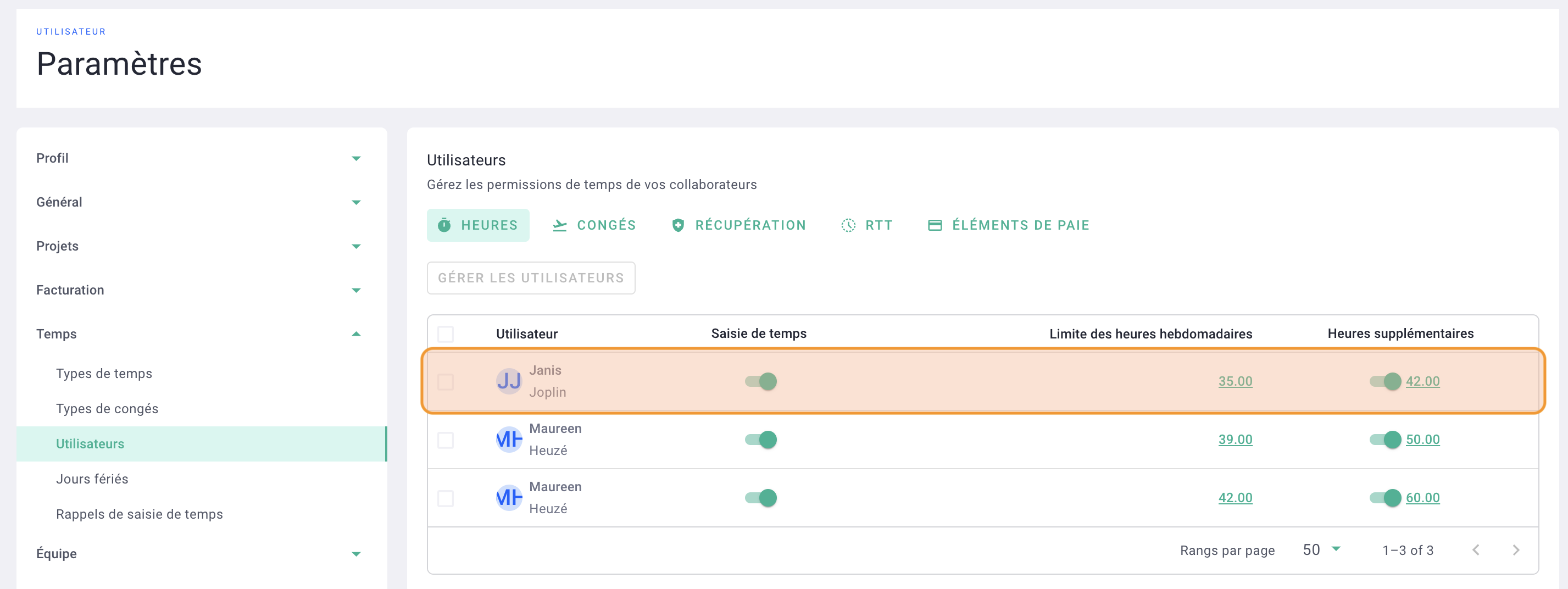 Modifier limites hebdomadaires